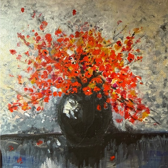 Vibrant Floral Art Canvas in Black Vase